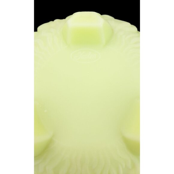 Vintage Fenton Custard Uranium Glass Footed Bowl Water Lilies Scalloped Satin - Picture 11 of 13